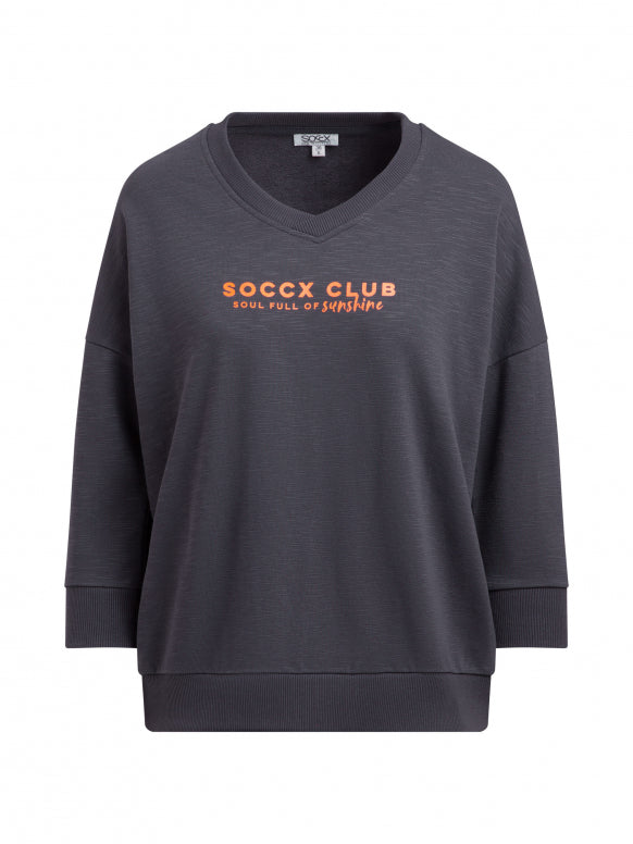 SOCCX Sweatshirt mit V-Ausschnitt und Rückenprint - charcoal mist