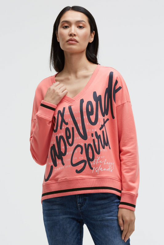 SOCCX Sweatshirt mit V-Ausschnitt und Wording Print