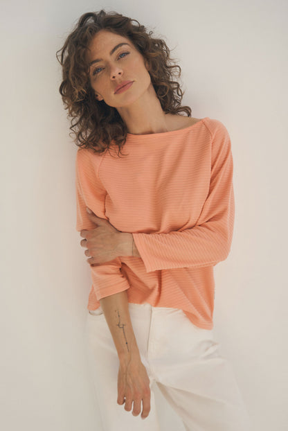 SENSES.THE LABEL Sweatshirt SPA:CE mit verkürzten Raglanärmeln und Strukturstreifen