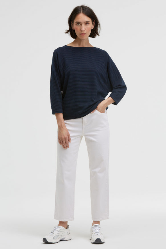 SENSES.THE LABEL Sweatshirt SPA:CE mit verkürzten Raglanärmeln und Strukturstreifen