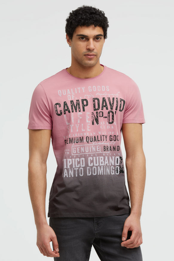 CAMP DAVID T-Shirt Dip Dye mit Vintage Print - beachy red