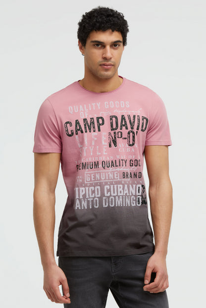 CAMP DAVID T-Shirt Dip Dye mit Vintage Print - beachy red