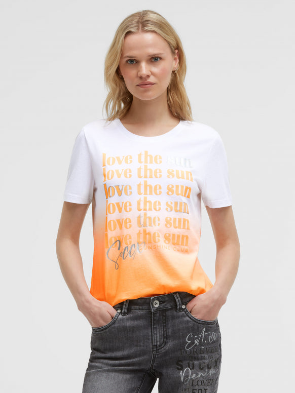 SOCCX T-Shirt Dip Dye mit Wording Print - neon apricot