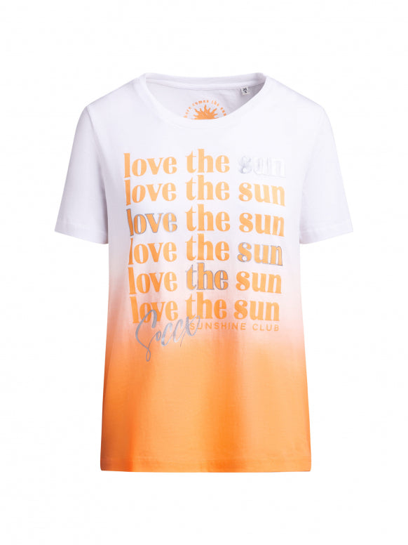 SOCCX T-Shirt Dip Dye mit Wording Print - neon apricot