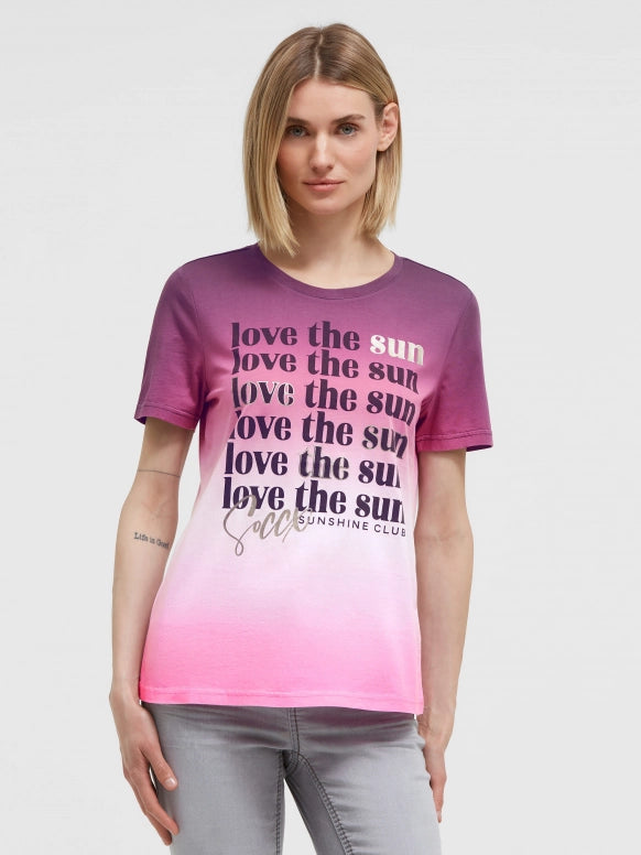 SOCCX T-Shirt Dip Dye mit Wording Print - vivid pink