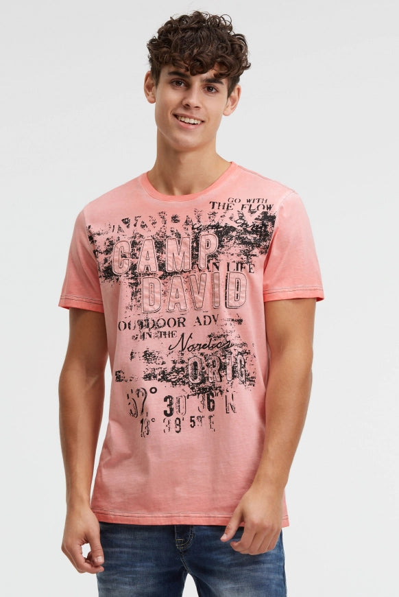 CAMP DAVID T-Shirt im Used Look mit Logo-Applikationen