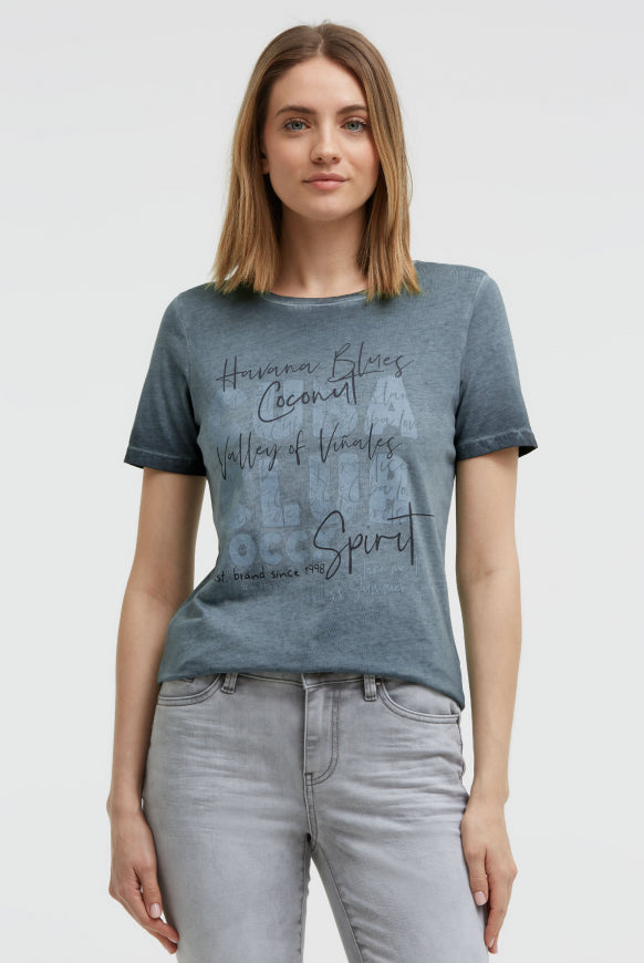 SOCCX T-Shirt Inside Oil Dyed mit Cuba Print - green shadow