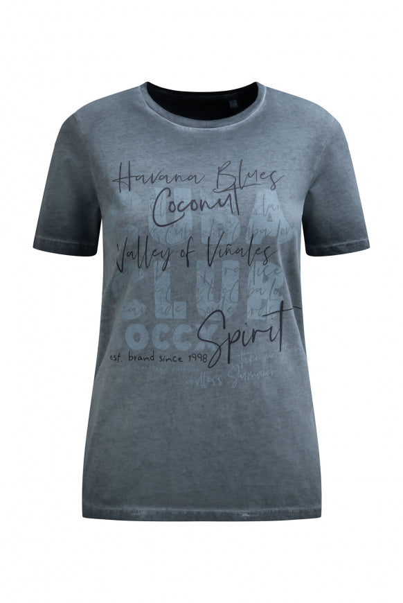 SOCCX T-Shirt Inside Oil Dyed mit Cuba Print - green shadow