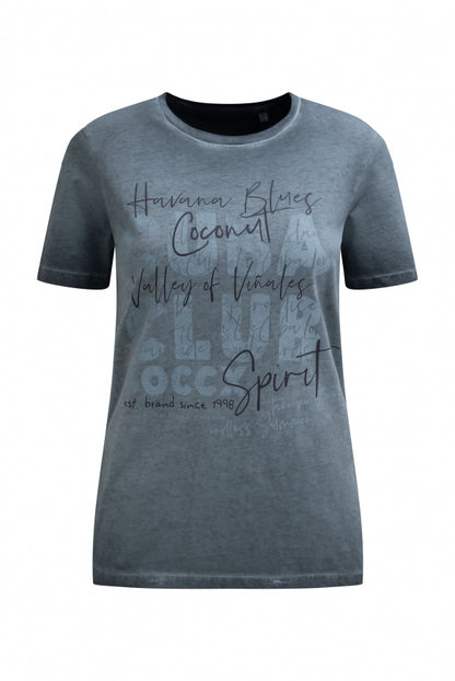 SOCCX T-Shirt Inside Oil Dyed mit Cuba Print - green shadow
