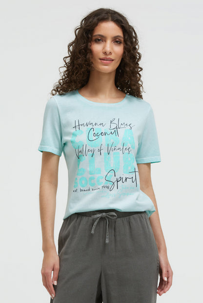 SOCCX T-Shirt Inside Oil Dyed mit Cuba Print - aqua splash