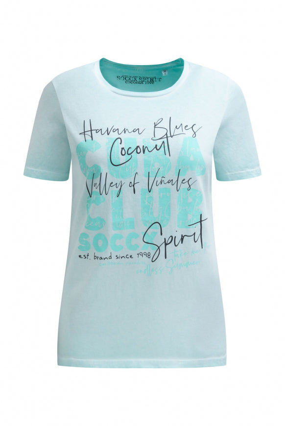 SOCCX T-Shirt Inside Oil Dyed mit Cuba Print - aqua splash