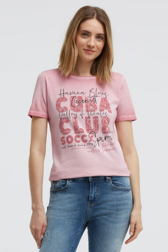 SOCCX T-Shirt Inside Oil Dyed mit Cuba Print - beachy red