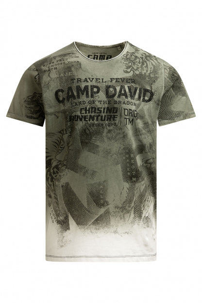 CAMP DAVID T-Shirt mit All Over Print und Spray -Wash -Effekt - green olive