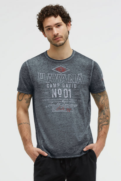 CAMP DAVID T-Shirt mit Ausbrenner-Effekten und Artwork - green shadow