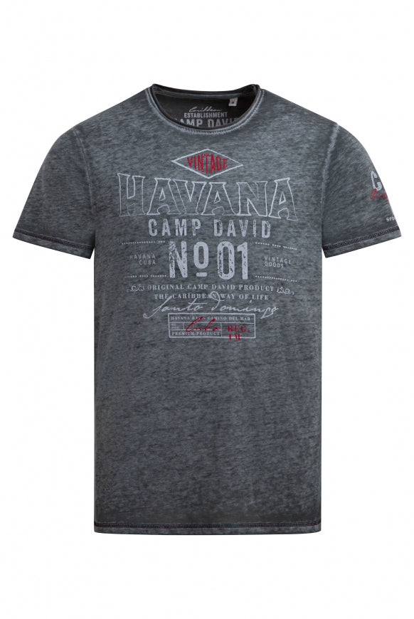 CAMP DAVID T-Shirt mit Ausbrenner-Effekten und Artwork - green shadow