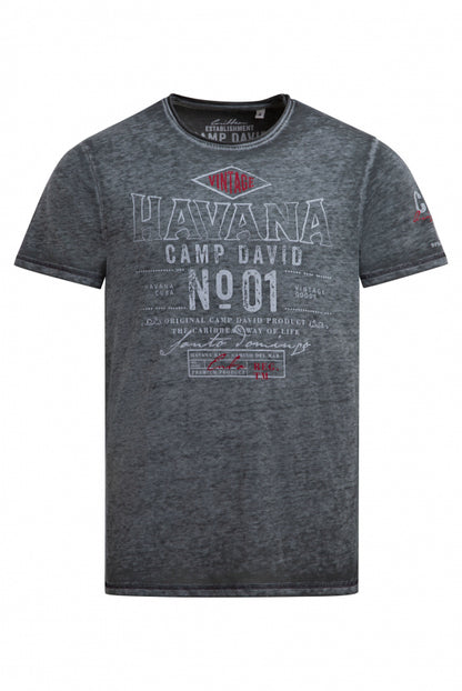 CAMP DAVID T-Shirt mit Ausbrenner-Effekten und Artwork - green shadow