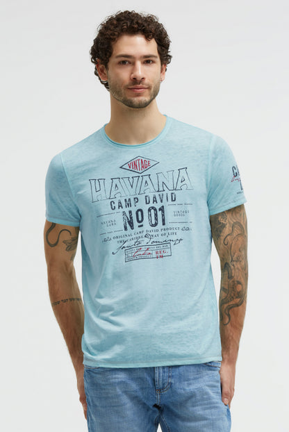 CAMP DAVID T-Shirt mit Ausbrenner-Effekten und Artwork - aqua splash