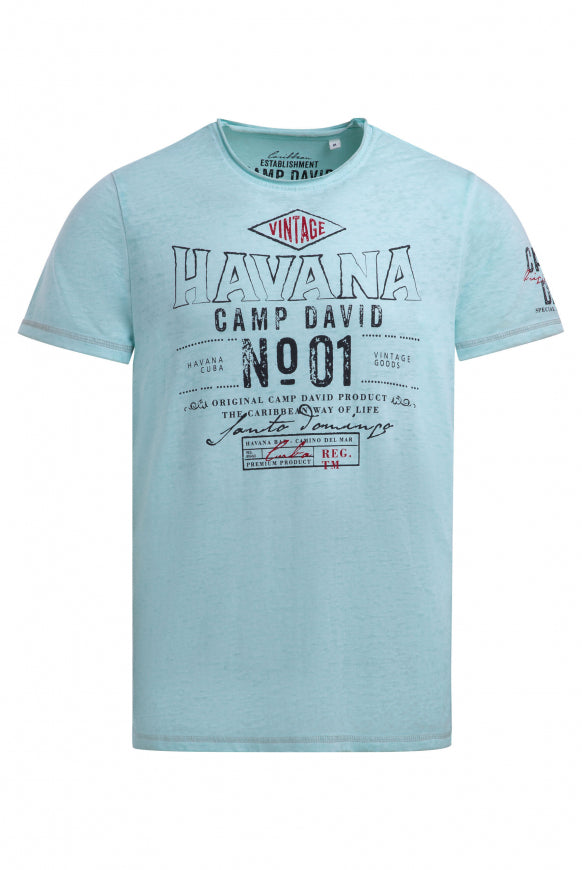 CAMP DAVID T-Shirt mit Ausbrenner-Effekten und Artwork - aqua splash