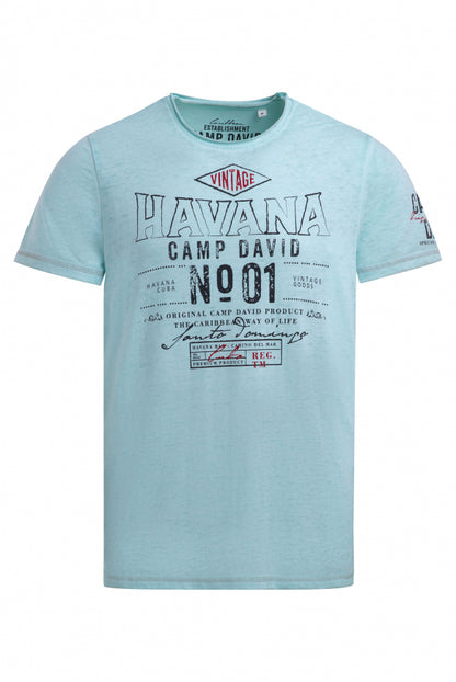 CAMP DAVID T-Shirt mit Ausbrenner-Effekten und Artwork - aqua splash