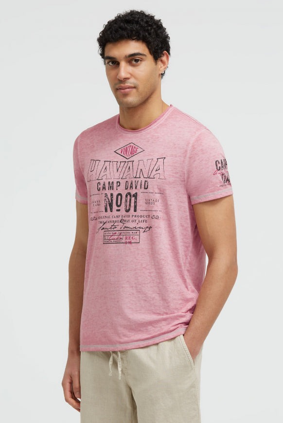 CAMP DAVID T-Shirt mit Ausbrenner-Effekten und Artwork - beachy red
