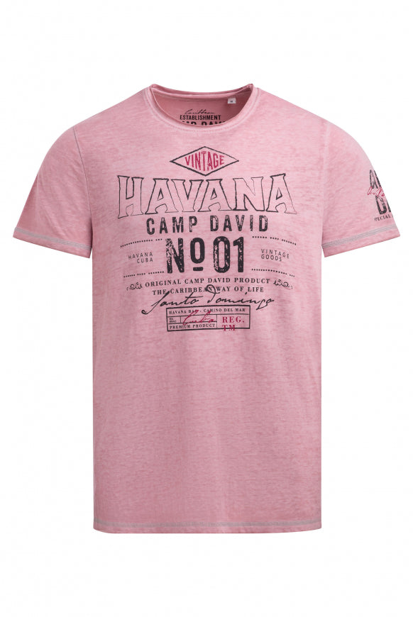 CAMP DAVID T-Shirt mit Ausbrenner-Effekten und Artwork - beachy red