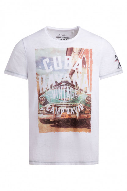 CAMP DAVID T-Shirt mit Ausbrenner-Effekten und Photoprint - opticwhite