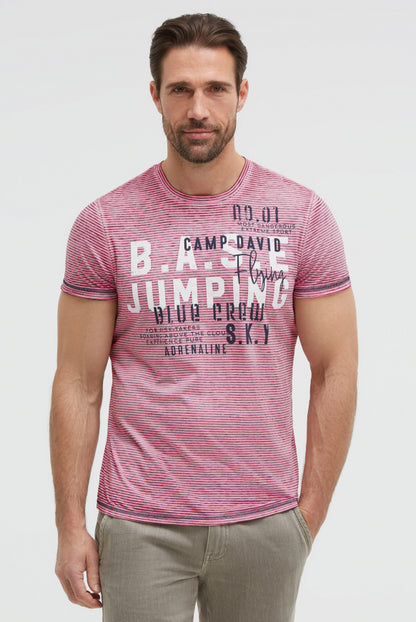 CAMP DAVID T-Shirt mit Ausbrenner-Streifen und Prints - neon pink