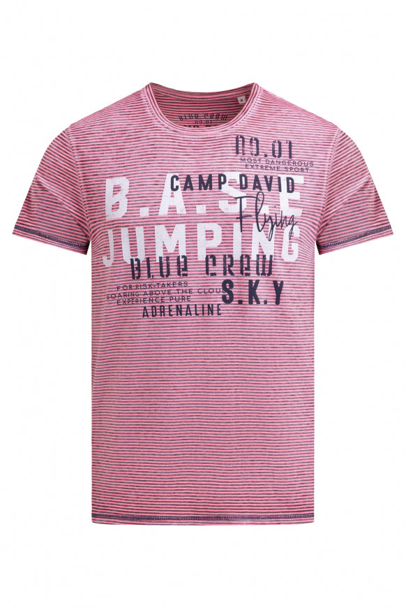 CAMP DAVID T-Shirt mit Ausbrenner-Streifen und Prints - neon pink