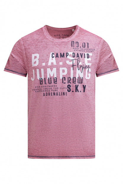 CAMP DAVID T-Shirt mit Ausbrenner-Streifen und Prints - neon pink