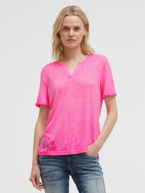 SOCCX T-Shirt mit Leinen-Optik und Rückenprint - vivid pink