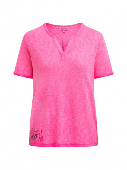 SOCCX T-Shirt mit Leinen-Optik und Rückenprint - vivid pink