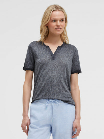 SOCCX T-Shirt mit Leinen-Optik und Rückenprint - charcoal mist