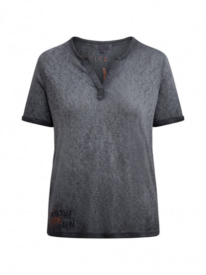 SOCCX T-Shirt mit Leinen-Optik und Rückenprint - charcoal mist