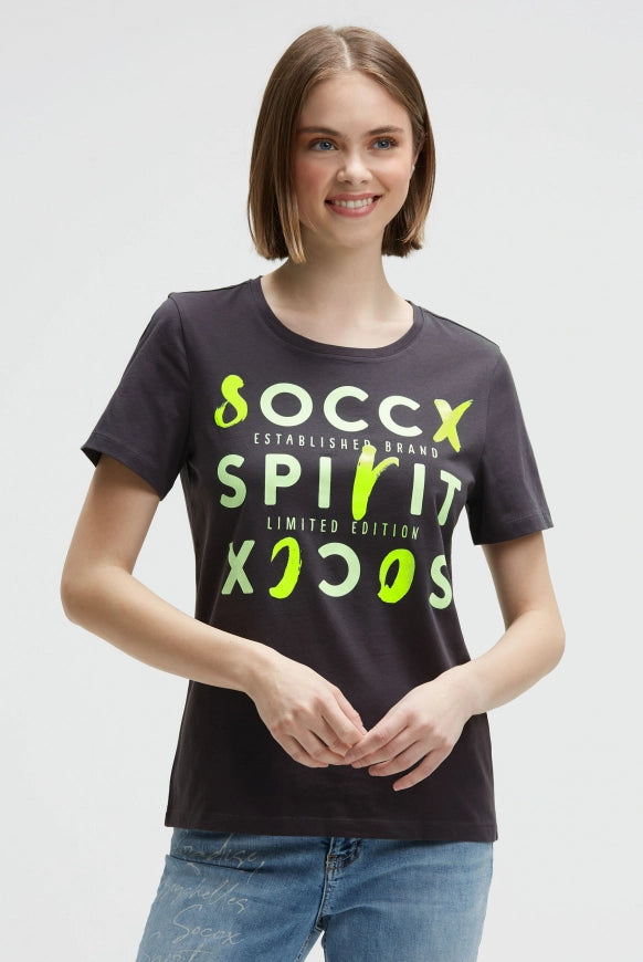 SOCCX T-Shirt mit Rundhalsausschnitt und Artwork