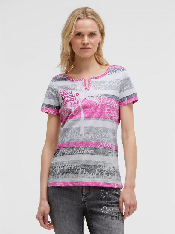 SOCCX T-Shirt mit Streifen- und All-Over-Print - charcoal mist