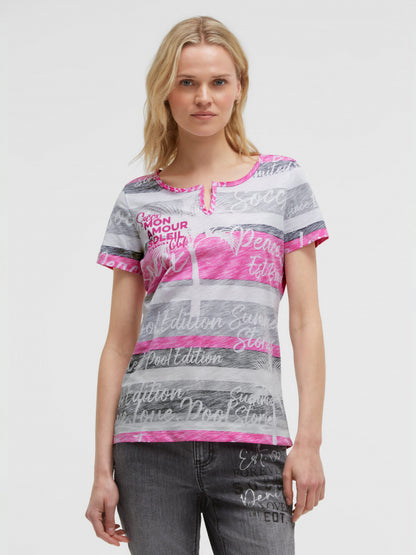 SOCCX T-Shirt mit Streifen- und All-Over-Print - charcoal mist