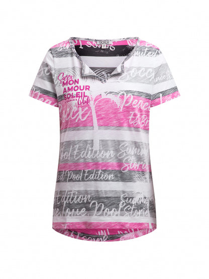 SOCCX T-Shirt mit Streifen- und All-Over-Print - charcoal mist