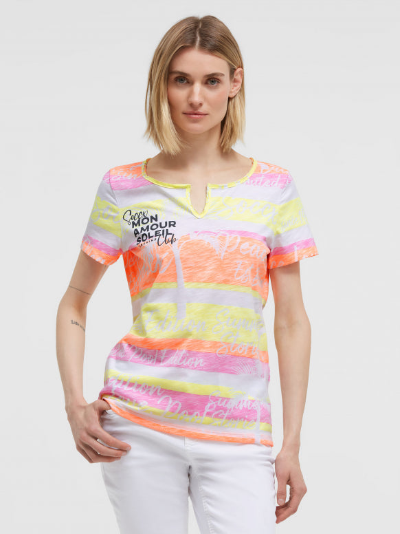 SOCCX T-Shirt mit Streifen- und All-Over-Print - neon rainbow