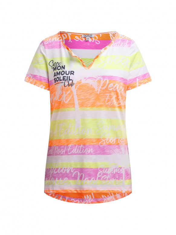 SOCCX T-Shirt mit Streifen- und All-Over-Print - neon rainbow