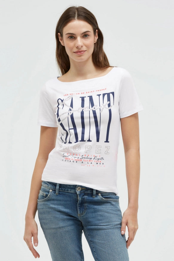 SOCCX T-Shirt mit U-Boot-Ausschnitt und Artwork