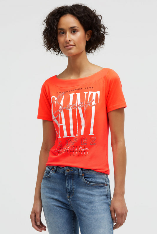 SOCCX T-Shirt mit U-Boot-Ausschnitt und Artwork