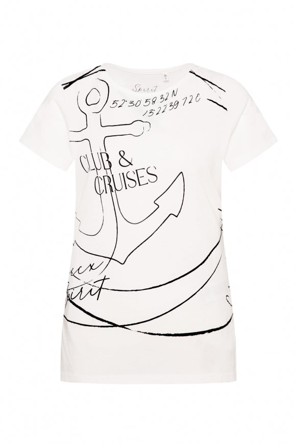SOCCX T-Shirt mit U-Bootausschnitt und Artwork - ivory