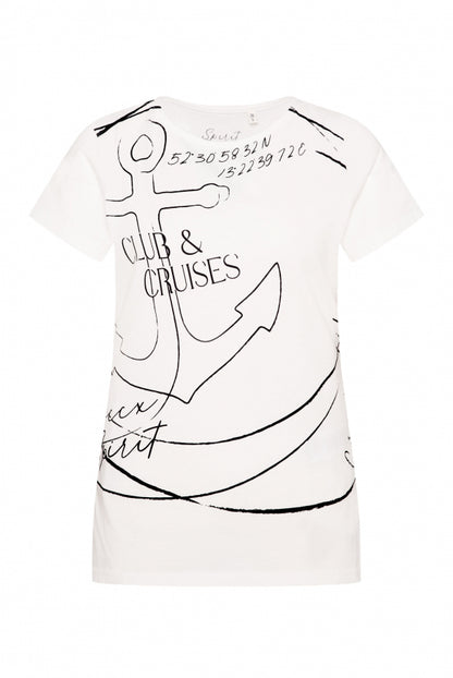 SOCCX T-Shirt mit U-Bootausschnitt und Artwork - ivory