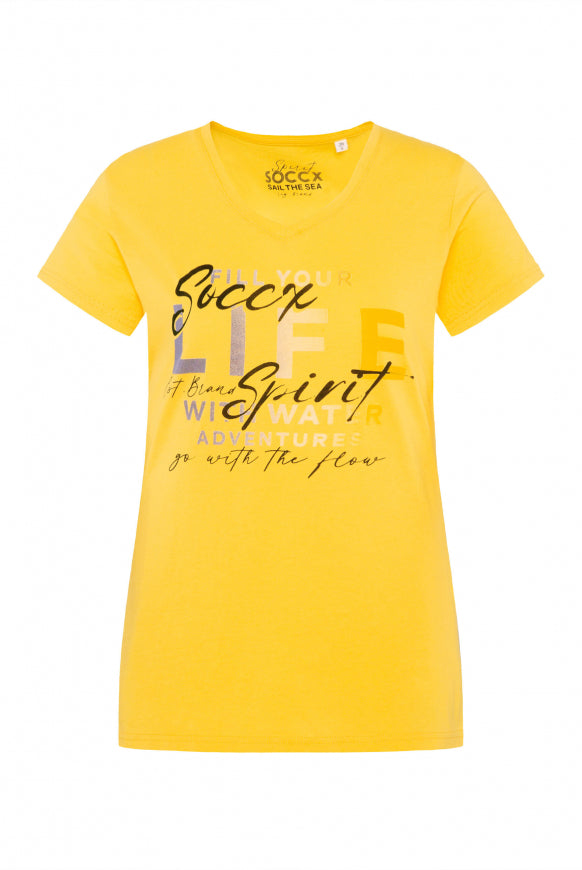 SOCCX T-Shirt mit V-Ausschnitt und Artwork - golden honey