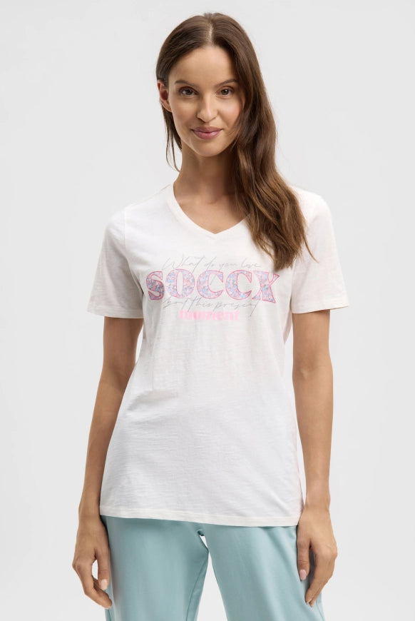 SOCCX T-Shirt mit U-Boot-Ausschnitt und Artwork