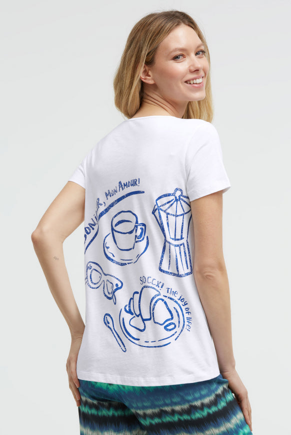 SOCCX T-Shirt mit V-Cut und Rückenprint