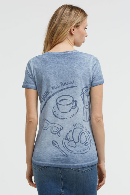 SOCCX T-Shirt mit V-Cut und Rückenprint