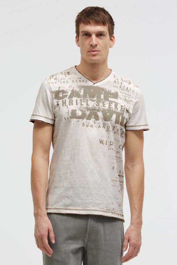 CAMP DAVID T-Shirt mit V-Neck im Vintage Look