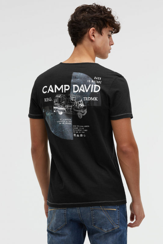 CAMP DAVID T-Shirt mit V-Neck und Back-Photoprint