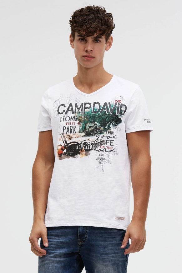 CAMP DAVID T-Shirt mit V-Neck und Back-Photoprint